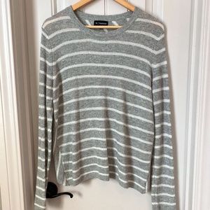 Gray and White Striped Open Back Sweater